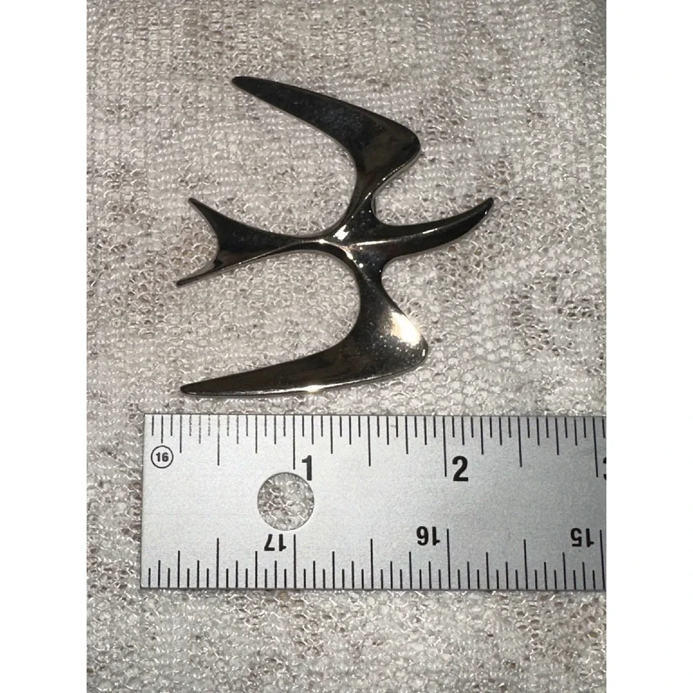 Abstract Bird Brooch Pin Shiny‎ Silver Tone Modern Art Statement Jewelry Women